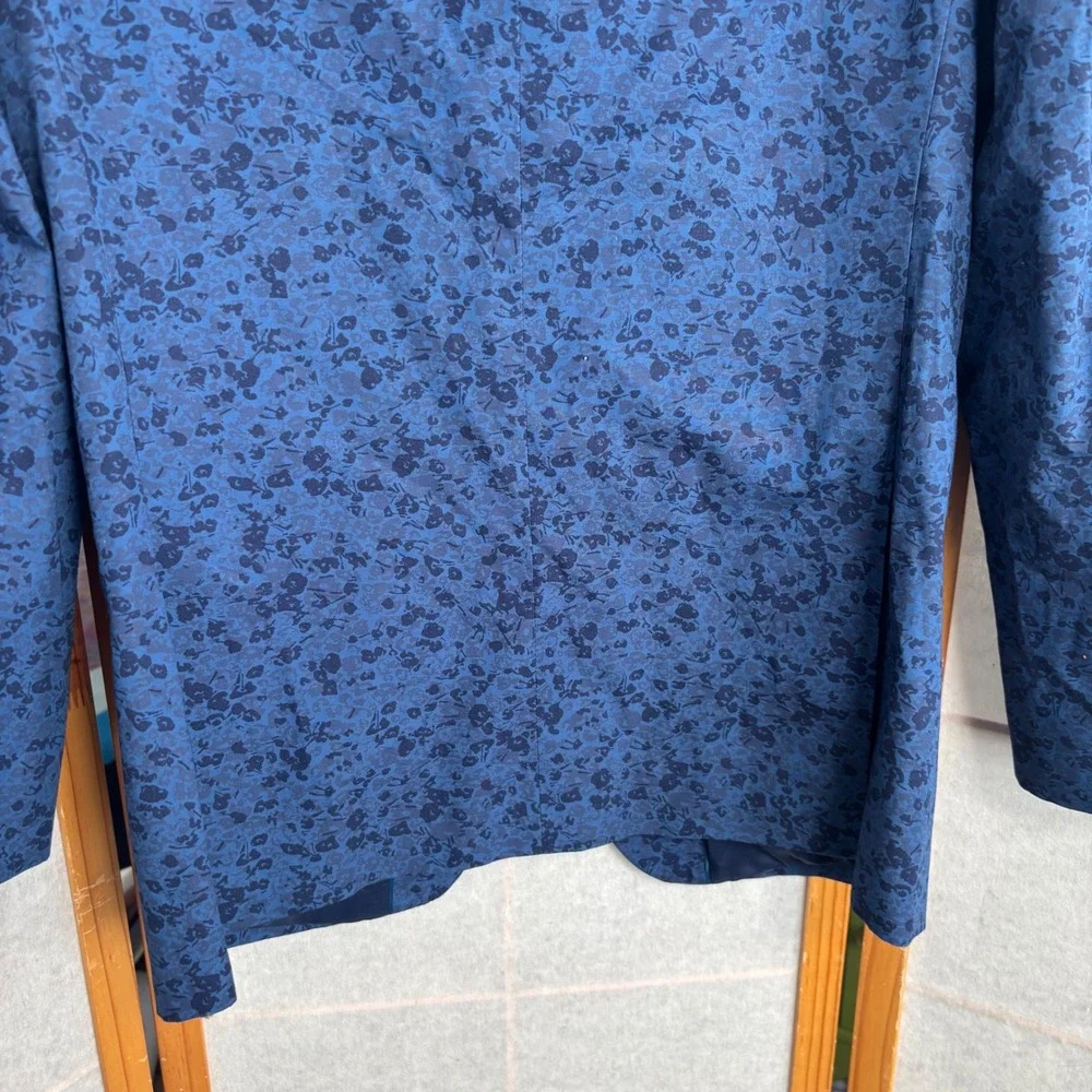 Perry Ellis Portfolio 38R Blue Floral Jacquard Two Button Blazer Jacket Men Slim